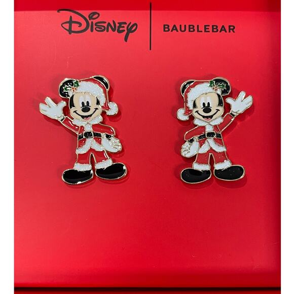 Disney Baublebar Mickey Mouse Santa Stud Earrings NEW Christmas Holiday Gift - Picture 1 of 7